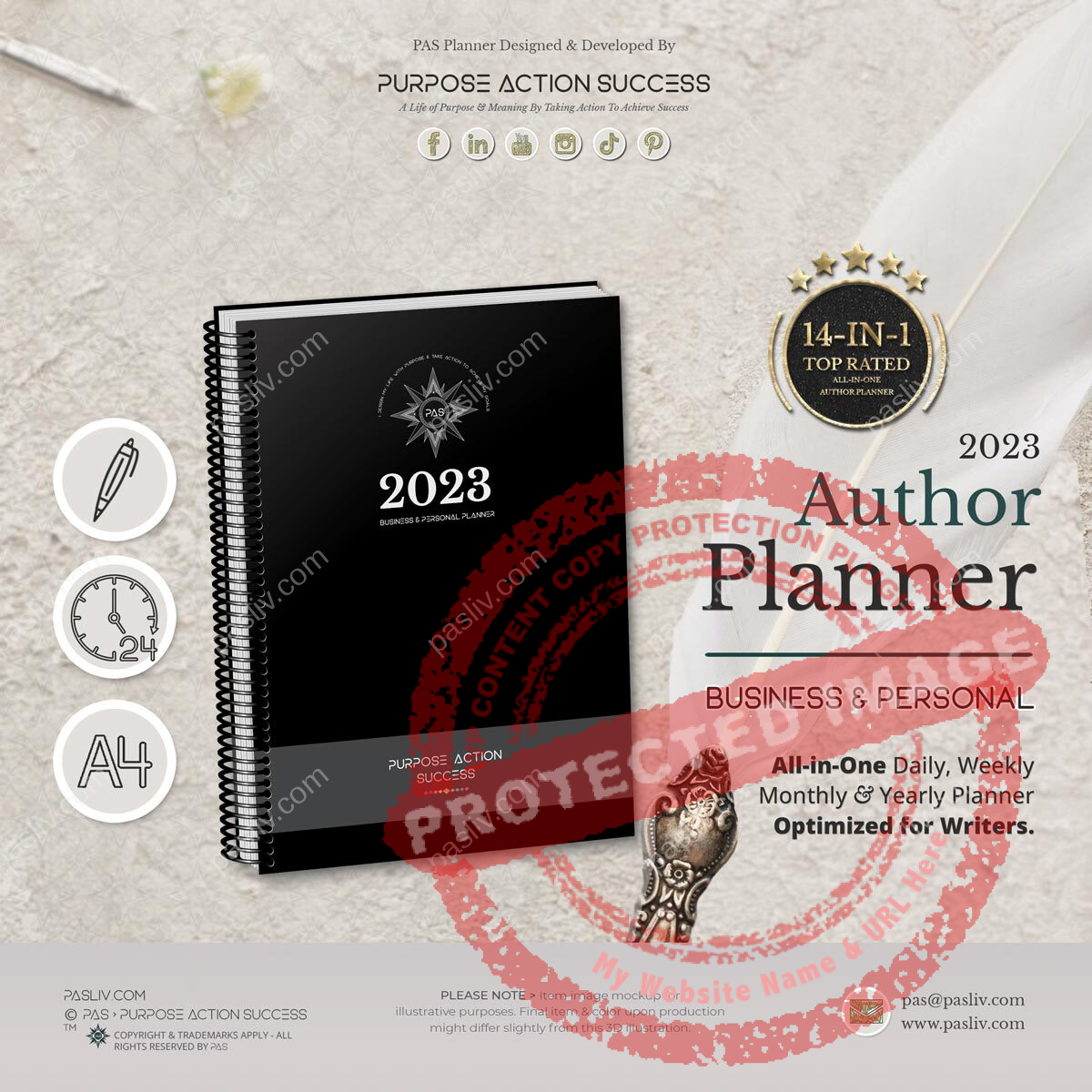 PAS Author Planner 2023 Diary Black Andromedah Cover - Copyright & Trademarks Apply - All Rights Reserved by PAS > Purpose Action Success.