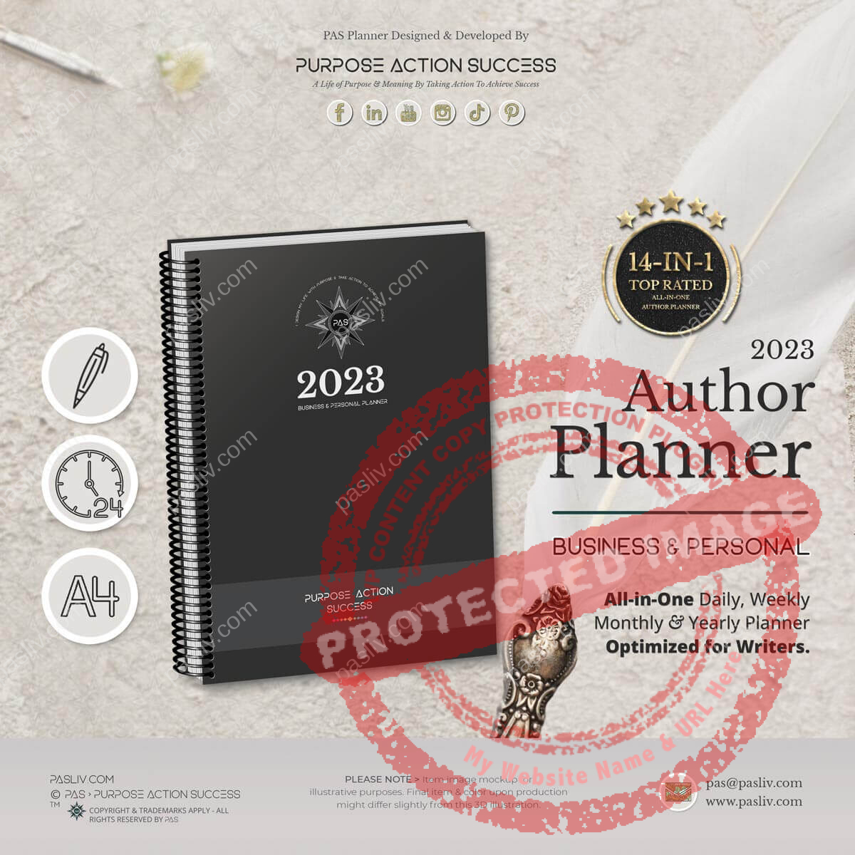PAS Author Planner 2023 Diary Grey Andromedah Cover - Copyright & Trademarks Apply - All Rights Reserved by PAS > Purpose Action Success.