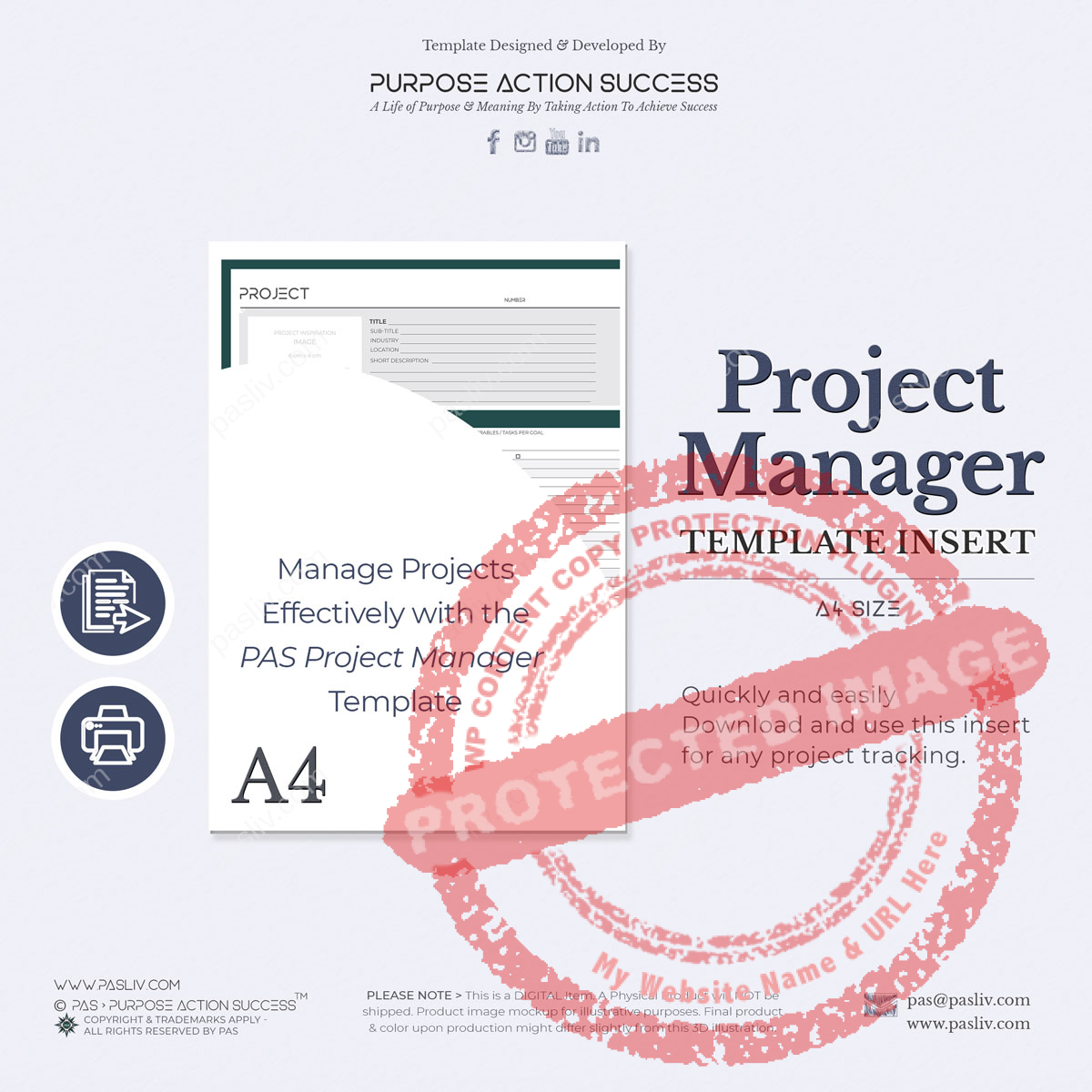 A4 Project Manager Template - Copyright & Trademarks By PAS > Purpose Action Success - All Rights Reserved