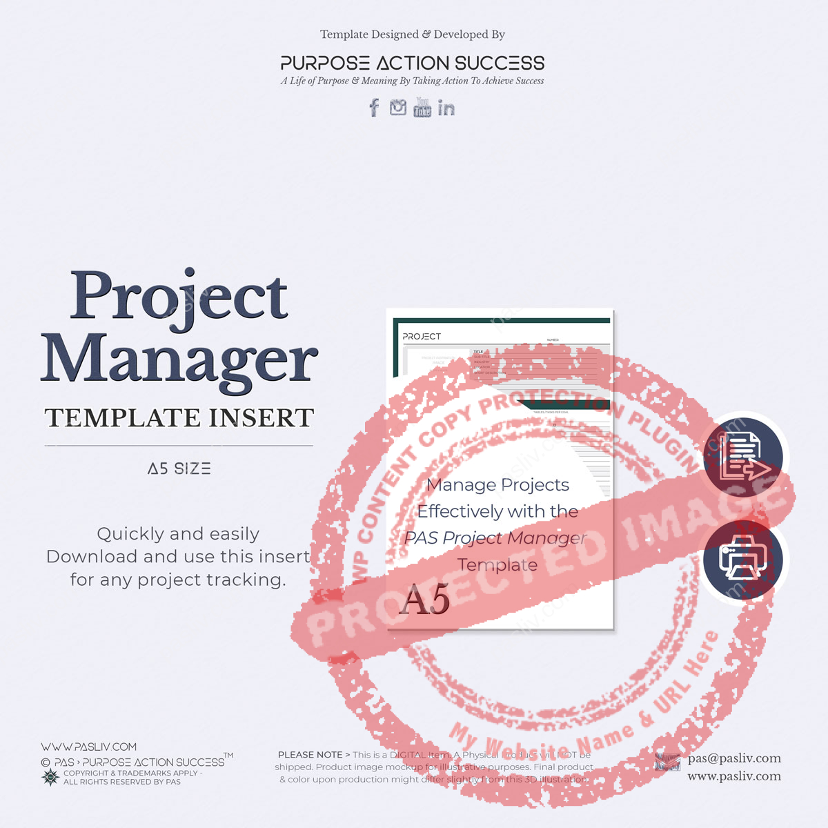 A5 Project Manager Template - Copyright & Trademarks By PAS > Purpose Action Success - All Rights Reserved