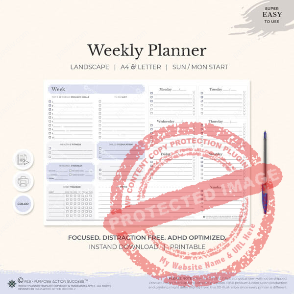 Weekly Planner Printable To Do List | Planner Weekly Organizer Journal | Weekly Agenda | Week At a Glance | A4 & Letter | Weekly Schedule