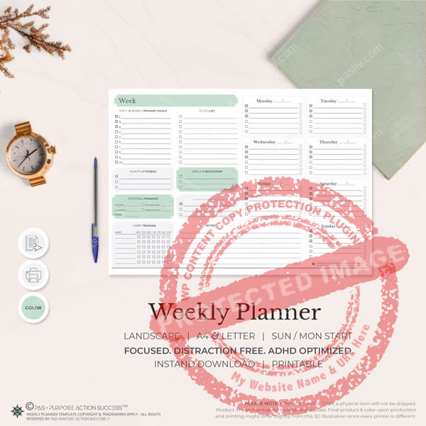 Weekly Schedule Landscape | Weekly Planner Printable | Weekly Agenda | Desk Planner Printable | Weekly To Do List | Letter A4 | ADHD Planner